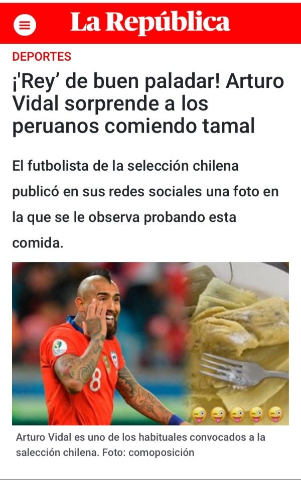 La República destaca la comida de Vidal