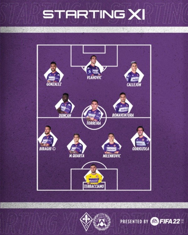 Fiorentina anunció formación con Erick Pulgar en el banquillo.