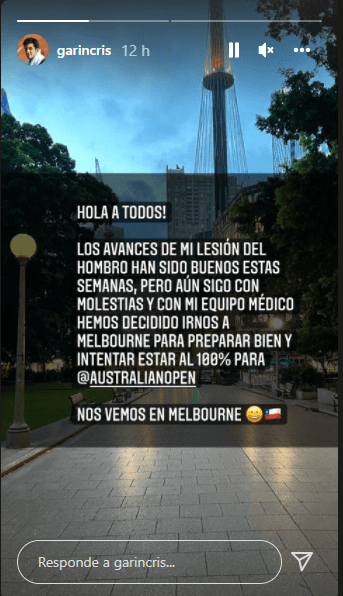 El mensaje compartido por Garín en su Instagram.