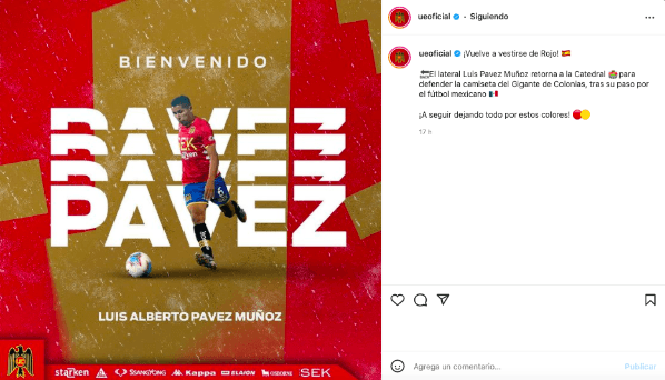 El defensa Luis Pavez salió del fútbol mexicano para reencontrarse con los colores de Unión Española para la temporada 2022. (Foto: Captura Instagram Unión Española)