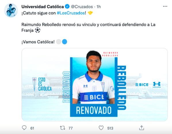La renovación de Catuto fue ampliamente festejada por los hinchas en redes sociales. (Foto: Captura Twitter Universidad Católica)