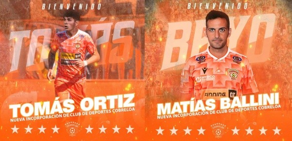 El anuncio de Tomás Ortiz como fichaje fue realizado el 7 de enero, mientras que Matías Ballini fue anunciado el 25 de diciembre de 2021. (foto: Cobreloa)
