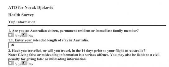 Mundo Deportivo compartió el formulario de ingreso de Novak Djokovic a Australia, un drama que se vive minuto a minuto. (Foto: Captura)