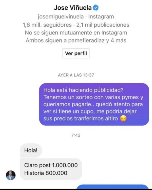 José Miguel Viñuela sale a desmentir millonarios cobros por publicidad para pymes.