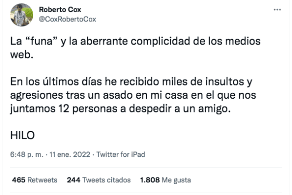 Roberto Cox se desahoga tras funa por sus ruidosos carretes.