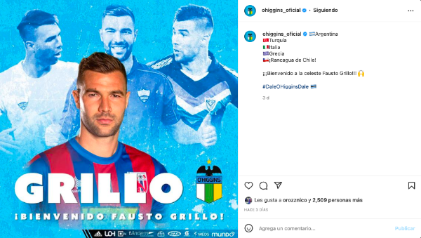 El central argentino fue anunciado en O’Higgins y el Grillo del Gol ya prepara la garganta para relatar alguna de sus buenas acciones. (Foto: Captura Instagram O’Higgins)
