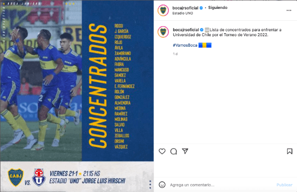 Boca Juniors anunció a través de sus redes sociales la lista de convocados al partido ante Universidad de Chile. (Foto: Captura Instagram)