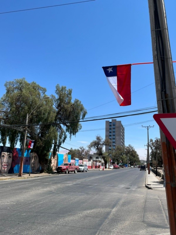 Las banderas chilenas dan color a la ciudad de Calama. Foto: Cristopher Antúnez.