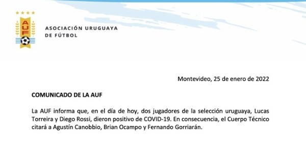 El comunicado emitido por la AUF sobre los contagios.