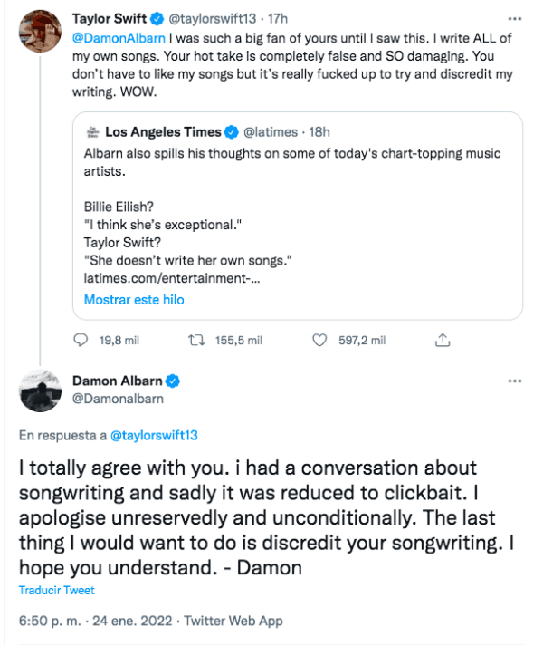 Gabriel Boric cierra filas con Taylor Swift ante polémica con Damon Albarn.(3)