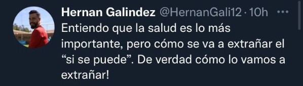 El mensaje de Hernán Galindez en sus redes sociales.