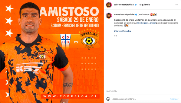 El cuadro loíno anunció con bombos y platillos a través de sus redes sociales que jugarán un amistoso con Universidad Católica en San Carlos. (Foto: Captura Instagram Cobreloa)