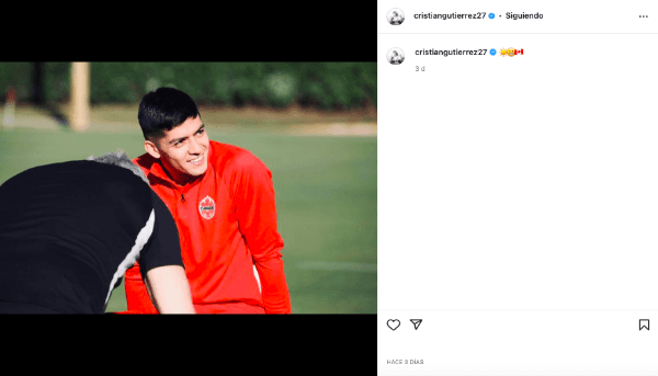 Cristián Gutiérrez es formado en el estadio Monumental y juega por la selección de Canadá. (Foto: Captura Instagram Cristián Gutiérrez)