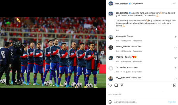 Ben Brereton Díaz y su mensaje en redes sociales para ir a enfrentar a Bolivia. Foto: Instagram