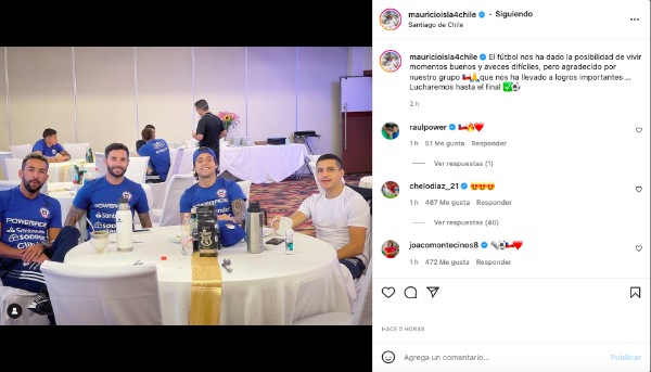 Mauricio Isla compartió un emotivo post en redes donde se le vio muy bien acompañado de Eugenio Mena, Joaquín Montecinos y su gran amigo Alexis Sánchez. (Foto: Captura Instagram Mauricio Isla)