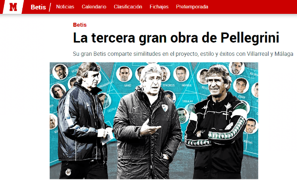 Diario Marca muestra su gran admiración por Manuel Pellegrini.