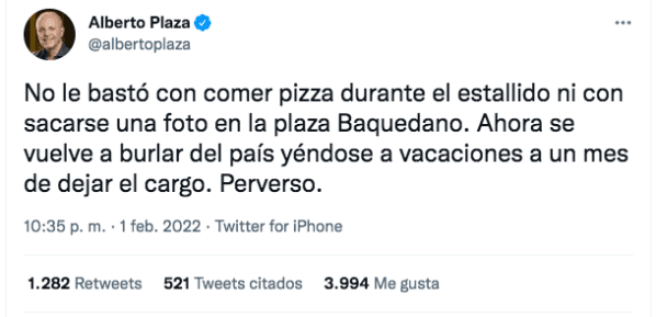 Alberto Plaza desata la locura en Twitter al criticar a Sebastián Piñera