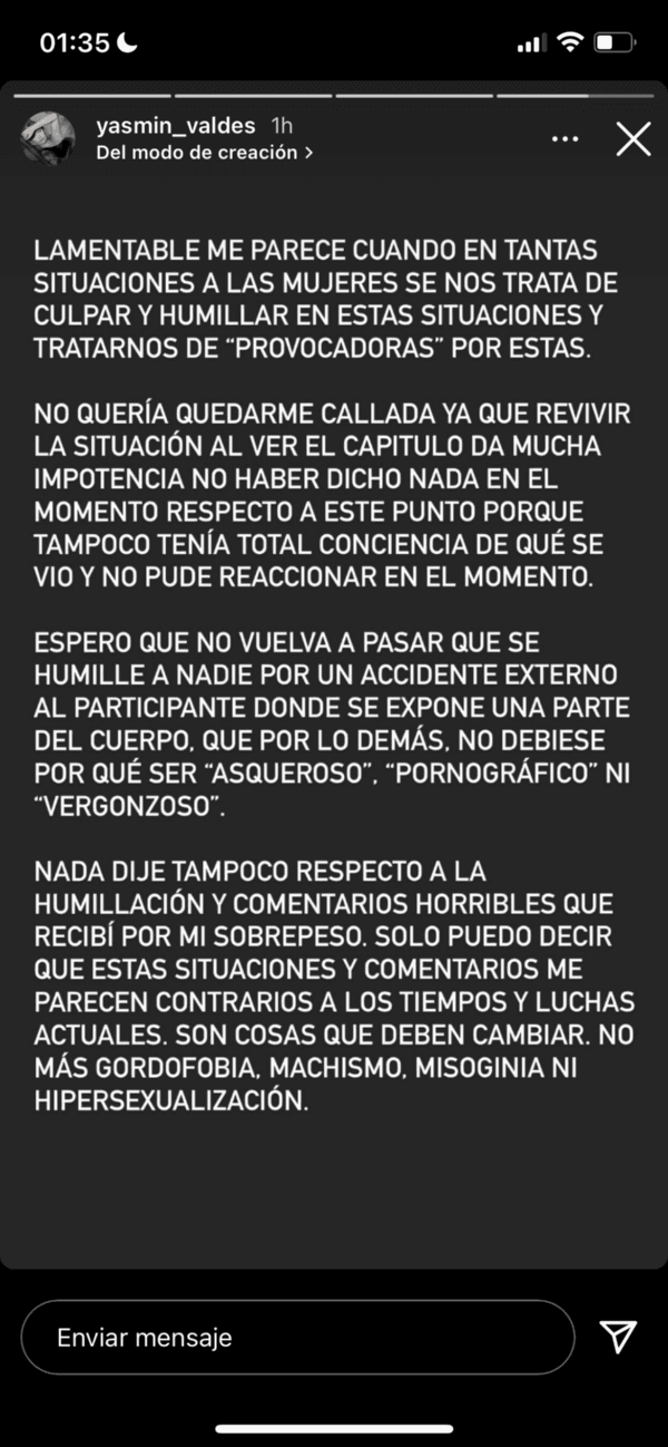 Yasmín Valdés publica furioso desahogo tras eliminación de Aquí se Baila.(2)