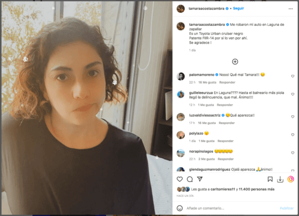 Tamara Acosta fue víctima de la delincuencia en Zapallar.