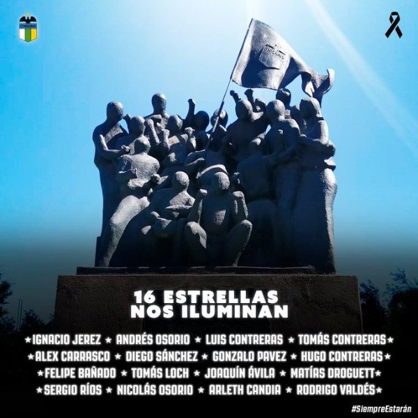 Un afiche para recordar a sus 16 hinchas