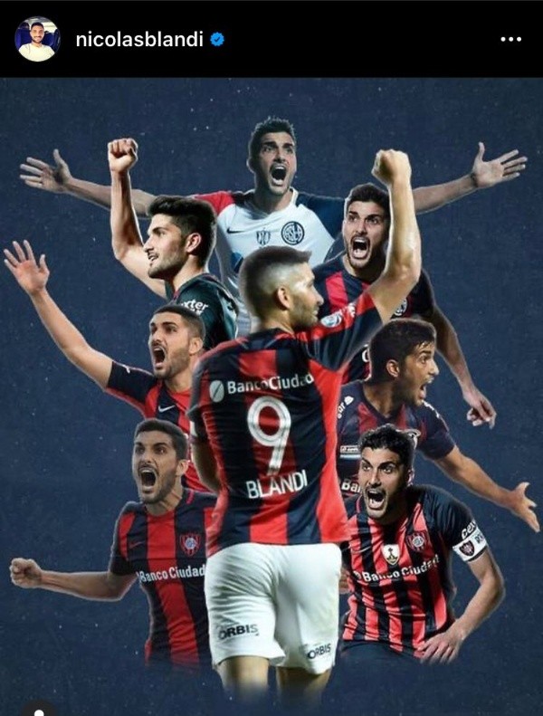 La imagen que publicó Nicolás Blandi confirmando su llegada a San Lorenzo