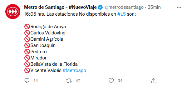Twitter: Metro de Santiago
