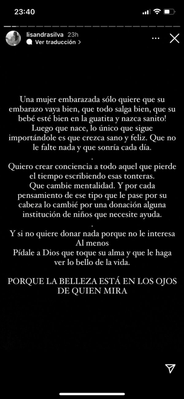 Lisandra Silva recibe brutal comentario sobre su bebé.(2)
