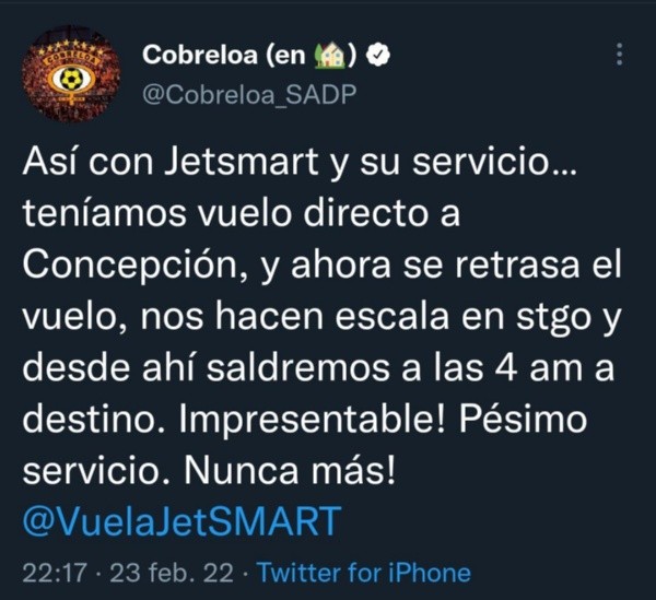 El mensaje de Cobreloa en Twitter