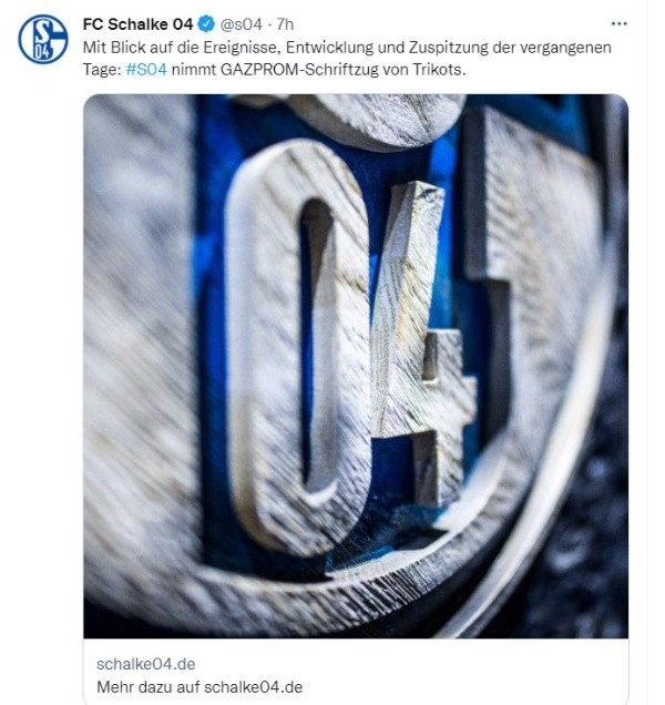El anuncio del Schalke 04 sobre su patrocinador ruso (Twitter)