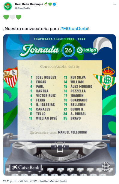 El Betis compartió su lista de citados en redes sociales y Claudio Bravo apareció nuevamente entre los nombres que tiene Manuel Pellegrini. (Foto: @RealBetis)