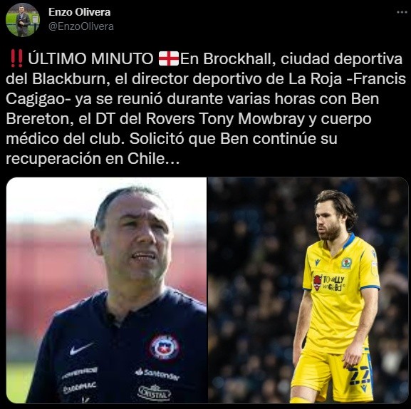 Enzo Olivera confirma la reunión de Francis Cagigao con el Blackburn Rovers por Ben Brereton.