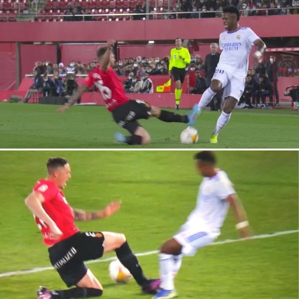 La fuerte entrada sobre Rodrygo en el duelo ante el Mallorca (Imagen TV)