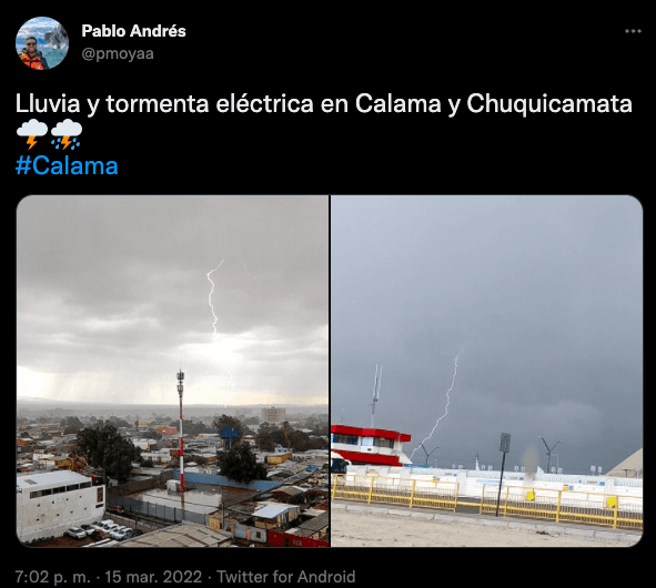 Desde Calama han llegado distintos registros de la tormenta eléctrica que afecta a la ciudad. (Foto: Captura)