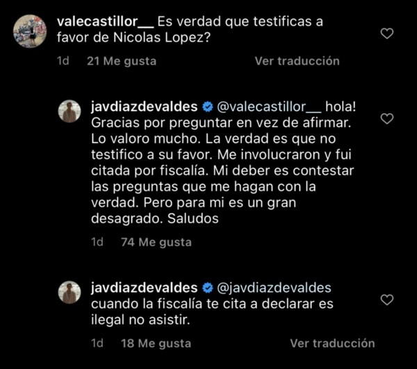 Javiera Díaz de Valdés aclara su posición en el juicio contra Nicolás López.(1)