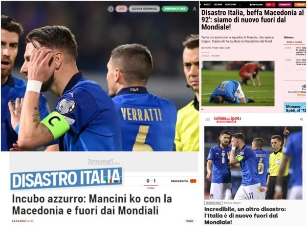 La prensa italian llora el horrible momento de la eliminación.