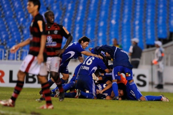 La U celebrando en el Maracaná contra Flamengo en Libertadores (Archivo)
