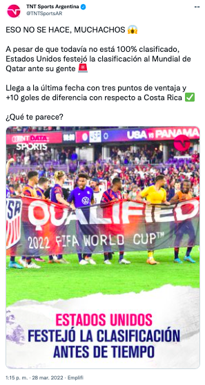 Estados Unidos celebró su clasificación a Qatar 2022 antes de sellarla oficialmente, ¿serán su propia mufa? (Foto: TNT Sports Argentina)