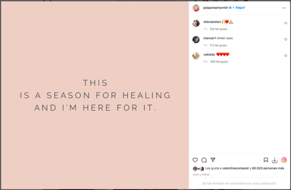 Jada Pinkett-Smith habla tras la cachetada de Will a Chris Rock.(Foto: Instagram)