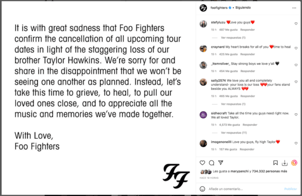 Foo Fighters confirma cancelación de su gira.(Foto: Instagram)