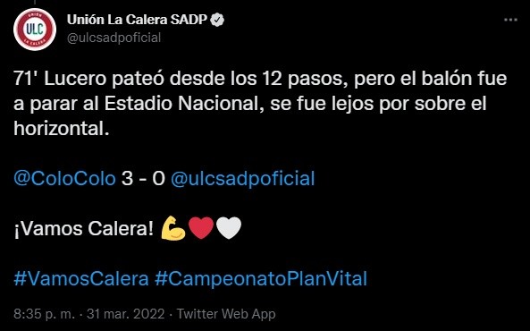 El troleo de La Calera al penal de Colo Colo en Twitter.