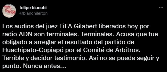 La reacción de Bianchi en Twitter por el escándalo.