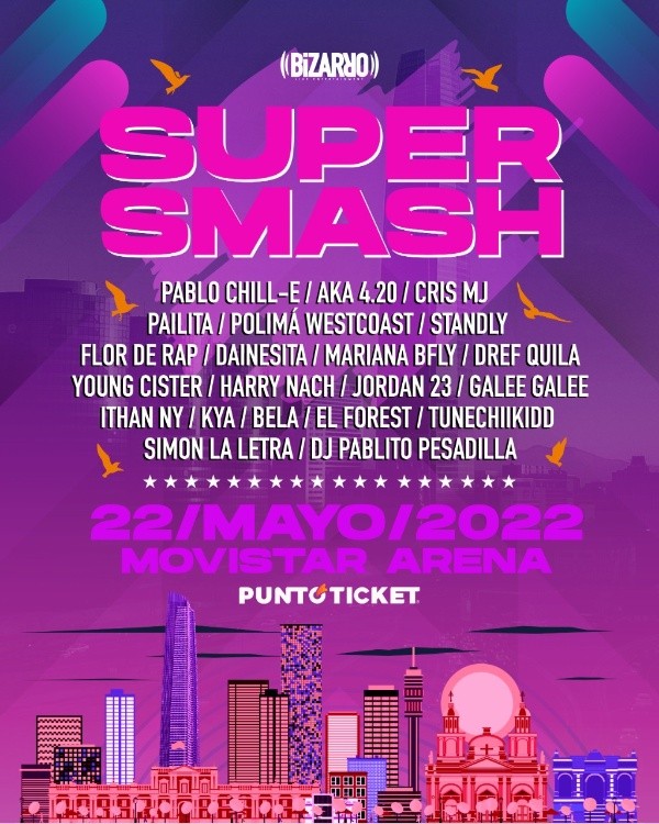 Pablo Chill-E, Cris MJ y Polimá Westcoast encabezan festival Super Smash.(Foto: Bizarro)