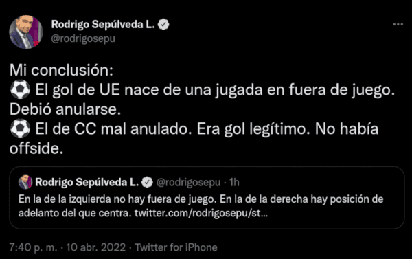 Los mensajes de Sepu tras el actuar del VAR en Colo Colo vs Unión Española.