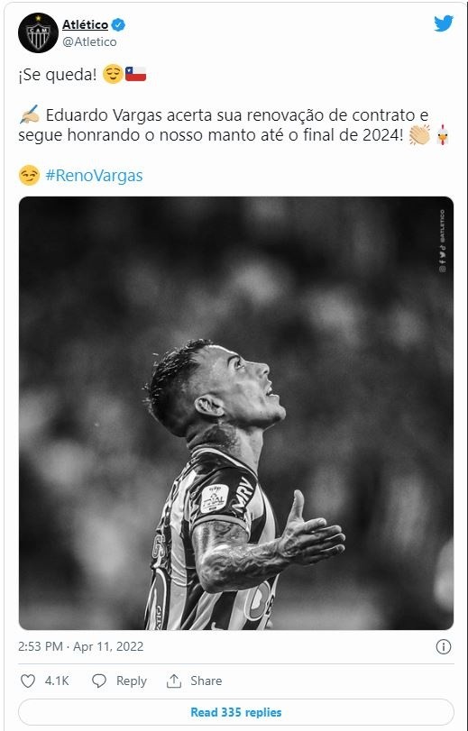 El anuncio de Atlético Mineiro en Twitter