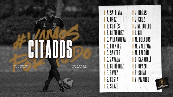 Joan Cruz y el uruguayo Alan Saldivia son las principales novedades de Colo Colo en su citación para recibir a Alianza Lima. (Foto: Colo Colo)