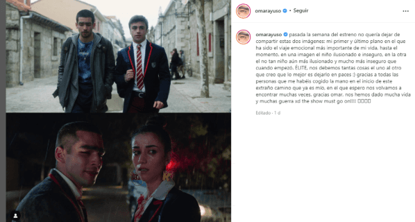 Omar Ayuso no estará en la sexta temporada de Élite: Instagram