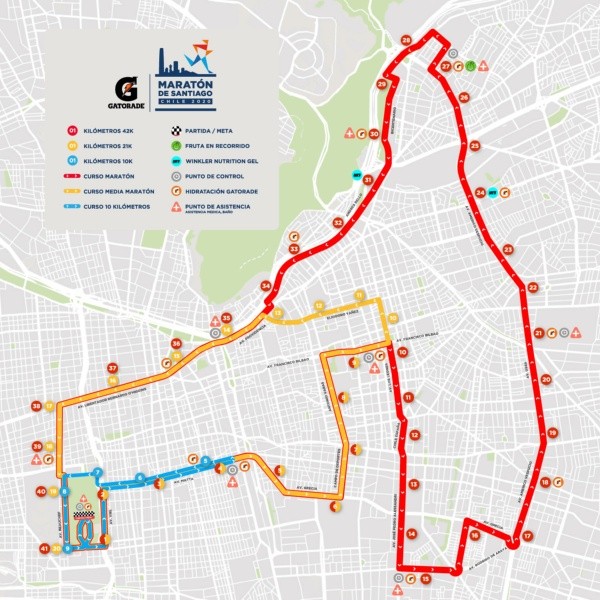 Las calles por las que pasará la competencia (Maratón de Santiago)