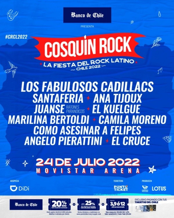 Cosquín Rock 2022 tiene fecha y parrilla para Chile.(Fotos: Lotus)