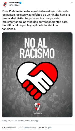 River se manifestó contra el racismo. (Foto: Captura)