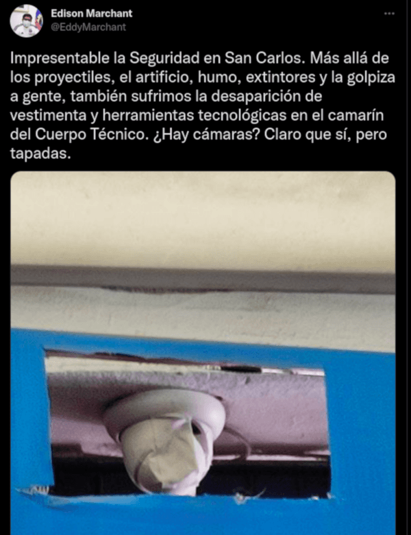 La cámara de seguridad tapada que no registró el robo en el camarín de Colo Colo.